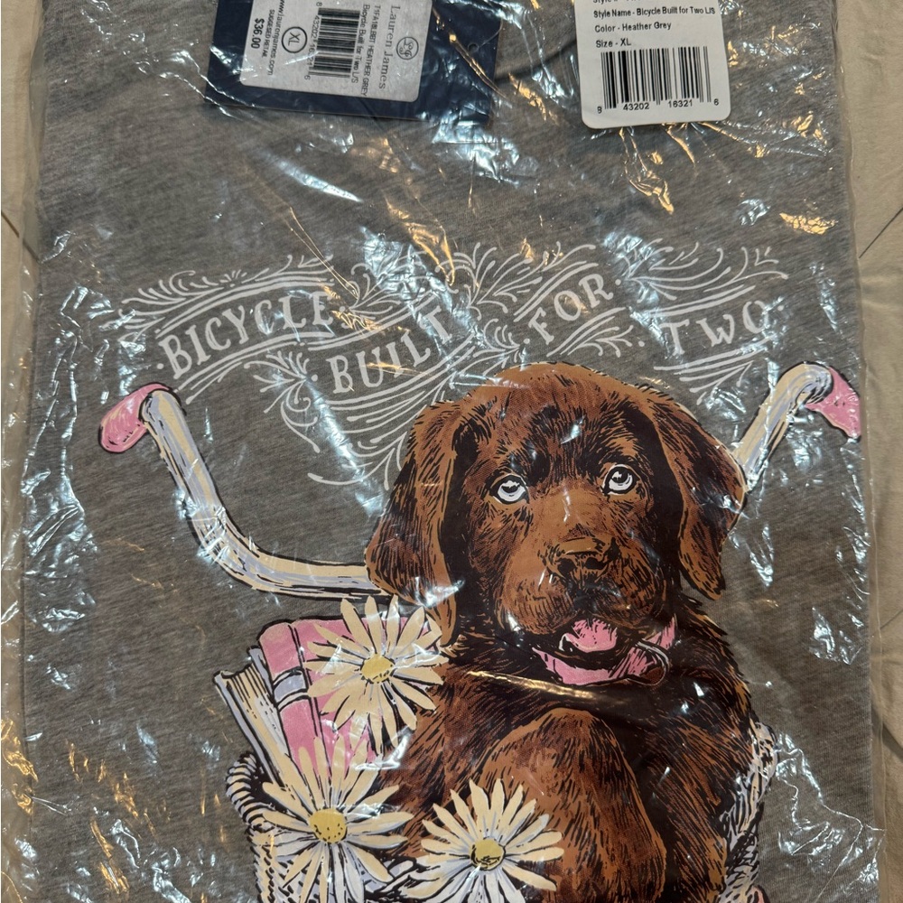 NWT Lauren James L/S Grey Dog T-Shirt “Bicycle Built For Two” Size XL